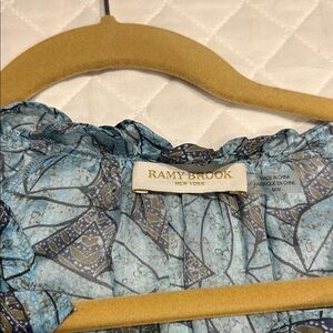Ramy Brook Teal and Gray Leaf Print Top
